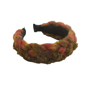 Bohemian braided headband in red and green knit fabric for autumn and winter styles