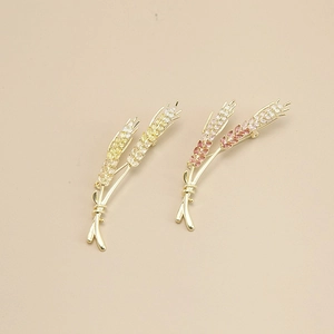 Classic wheat ear brooches with micro-set yellow and pink gradient zircon in gold plating
