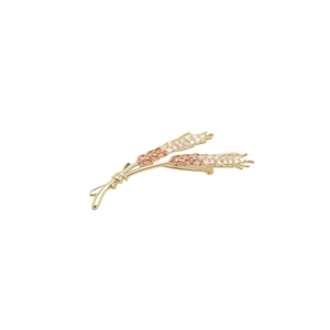 Elegant gold wheat brooch with pink and white gradient cubic zirconia crystals