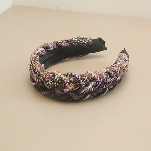 Serre-tête tressé en tweed violet bohème avec doublure intérieure antidérapante large