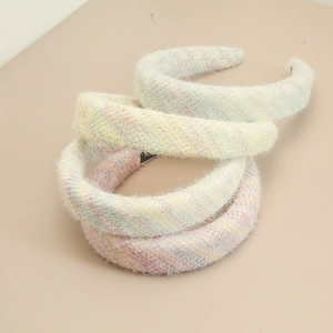 Serre-tête Doux en Éponge de Peluche Fausse Fourrure de Vison Bandeau Macaron Arcobaleno Couleurs Mélangées Fait à la Main pour Femmes