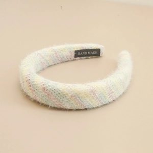 Serre-tête en peluche à rayures arc-en-ciel pour femmes avec fourrure douce et épaisse