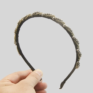 Fashion twisted headband with gold and silver beads on black fabric wrap for women