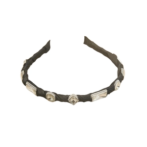 Baroque crystal headband featuring black satin fabric and sparkling clear gemstones