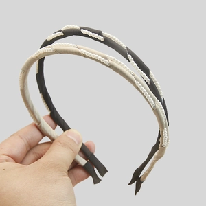 French Vintage Fabric Wrapped Artificial Pearl Headband For Women Elegant Black Beige Twisted Cloth Hairband Wedding Party Hair Accessories