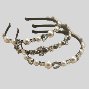 Vintage Elegant Artificial Pearl Rhinestone Headband Baroque Alloy Crystal Hair Band For Women Wedding Party Jewelry Accessories