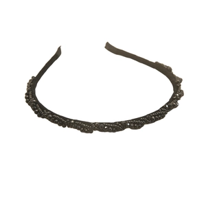 Elegant black beaded headband with sparkling rhinestone twist design for daily wear
