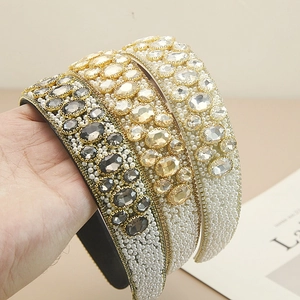 Baroque wide headbands with pearls and oval crystals in silver, gold and grey tones