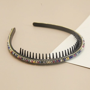 Serre-tête élégant en perles de cristal colorées avec dents antidérapantes pour femme