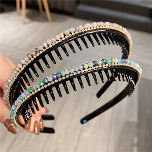 Serre-Tête avec Dents en Cristal Artificiel et Strass pour Femmes Bandeau Élégant Antidérapant Accessoires de Coiffure Quotidiens