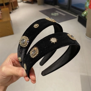 Retro French Velvet Padded Headband For Women With Rhinestones Artificial Pearls Vintage Elegant Hair Hoop Fashion Accessories