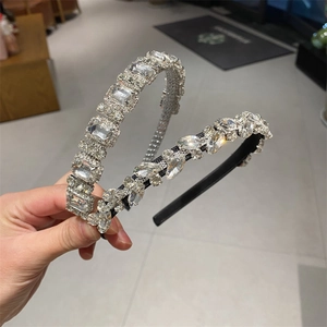 Shiny Rhinestone Geometric Leaf Headband Elegant Alloy Crystal Hair Hoop High Top Sparkling Hair Accessories For Women Wedding Party Jewelry