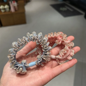 Chouchous en Dentelle Plissée Avec Bord Métallique Élastiques à Cheveux Élégants en Tissu Bandeaux à Volants pour Femmes Filles