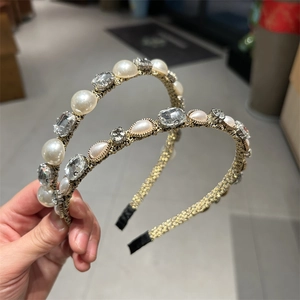 Cerchietto con Künstliche Perle di Imitazione e Strass in Stile Palazzo Vintage Elegante Fascia per Capelli Intrecciata Oro Donna Matrimonio
