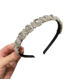 Sparkling crystal leaf headband with silver metal frame and non-slip lining