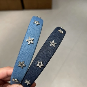 Lot de serre-têtes en jean bleu avec étoiles en zircon étincelantes et design à haut sommet