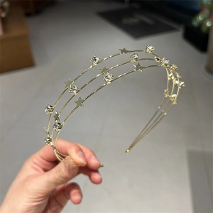 Elegant Gold Alloy Rhinestone Star Multi-Layer Headband Simple Pentagram Hair Band Fashion Hair Accessories For Women