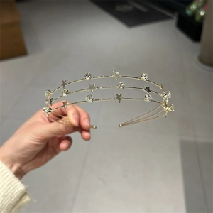 Golden multi-layer star headband with sparkling rhinestones for elegant women hair styling