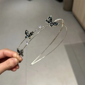 Vintage Double Layer Butterfly Headband With Zirconia Rhinestones Elegant Alloy Hair Band For Women Forest Style Headpiece