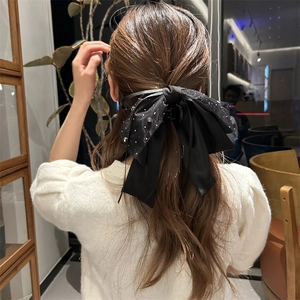 Eleganter Schwarzer Schmetterlingsschleife Haarclip Strass Netz Koreanischer Stil Große Haarkralle Band Für Damen Haarschmuck