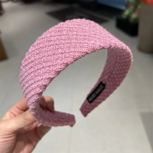 Pink tweed headband with gold thread and handmade label for French vintage hair style