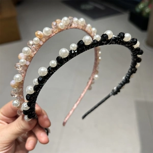 Handmade Crystal Faux Artificial Pearl Headband For Women Elegant Korean Style Luxurious Fairy Hair Accessories Sparkly Headhoop