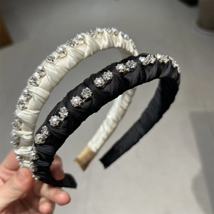 Vintage Satin Wrapped Headband For Women Elegant Artificial Pearl Rhinestone Padded Hair Band Handmade Party Hair Ornament