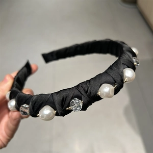 Serre-tête Élégant en Satin Noir Tressé Avec Künstliche Perles de Culture et Cristaux pour Femme Mariage Fête Accessoires Cheveux