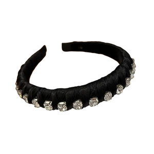 Elegant black satin headband with sparkling rhinestones for women hair accessory