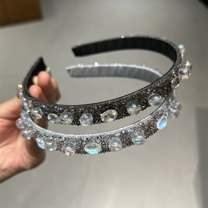 Cerchietti luccicanti in vetro di cristallo nero e argento con strass per donne