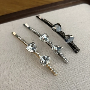 Korean Style Crystal Bow Rhinestone Bobby Pin Alloy Hair Clip For Women Side Hairpin Gold Silver Black Hair Accessory