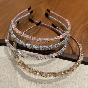 Serre-tête Fait à la Main en Cristal Artificiel Strass Femmes Doux Géométrique Pierre Concassée Incrustée Bandeau Cheveux