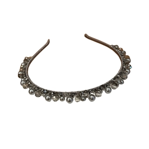 Luxurious handmade crystal headband with grey glass beads and pearls for women