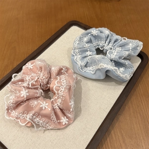 Chouchous en Dentelle à Broderie Florale pour Femmes Style Coréen Satin Gaze Grands Élastiques à Cheveux Porte Queue de Cheval