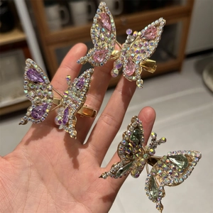 Ali Mobili Fermaglio per Capelli a Farfalla 3D con Strass per Donna in Lega Clip Laterale Scintillante Accessori per Capelli