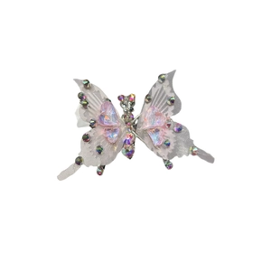 Molletta per capelli a farfalla mobile con gemme a cuore rosa e strass lucidi