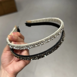 Elegant Korean style thin rhinestone headbands in silver and black metal finishes