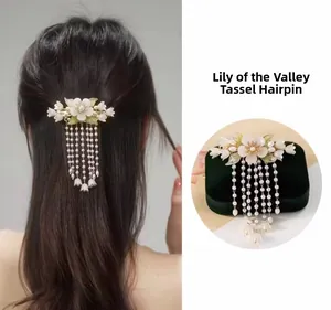 Details von Maiglöckchen Haarklammer mit Perlen Quasten für Hanfu Frisuren