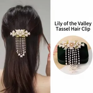 Vintage Maiglöckchen Blume Quaste Haarspange Für Damen Kunstperle Strass Metall Federclip Chinesischer Stil Haarschmuck