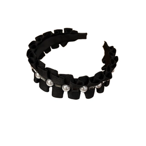 Serre-tête élégant en satin plissé noir avec perles et strass accessoire cheveux femme