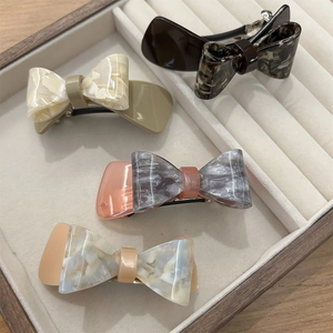 Elegant Acetate Bowknot Hair Clip For Women Korean Style Marble Texture Spring Clip Hairpin Sweet Fashion Hair Accessories