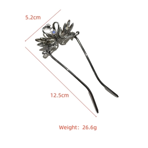 Detail showing swan hairpin dimensions 12.5cm by 5.2cm with weight of 26.6g