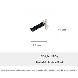 Detailed size specifications for spiral hair tie with acetate bow showing 8.5cm length