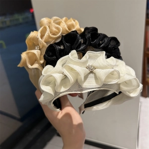 Three-piece set of elegant ruffled organza headbands with rhinestone accents in three colors