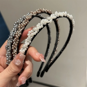 Lot de serre-têtes élégants avec perles fantaisie et strass aux tons champagne et argent