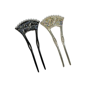 Épingles à cheveux vintage en forme de U avec feuilles de bambou et perles en or et noir