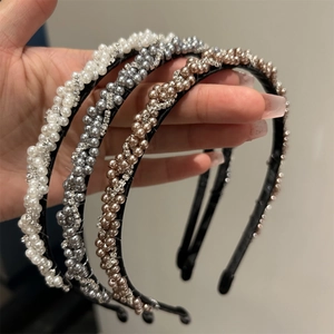 Lot de serre-têtes tressés élégants avec perles d'imitation et strass en trois couleurs