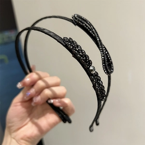 Serre-tête Nœud en Strass Mode Coréenne Élégant Serre-tête en Alliage Noir Accessoire Cheveux Feuille pour Fête Femme