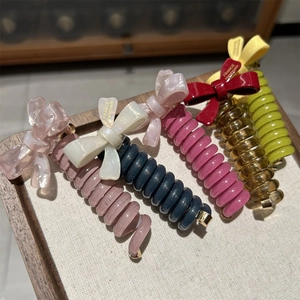 Cute Japanese Style Bow Knot Telephone Wire Hair Ties High Elasticity Spiral Hair Band Ponytail Holder Sweet Hair Accessories For Women