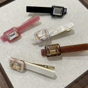 Elegant Acetate Square Rhinestone Hair Clip For Women Korean Style Simple Geometric Duckbill Side Hairpin Bangs Ornament
